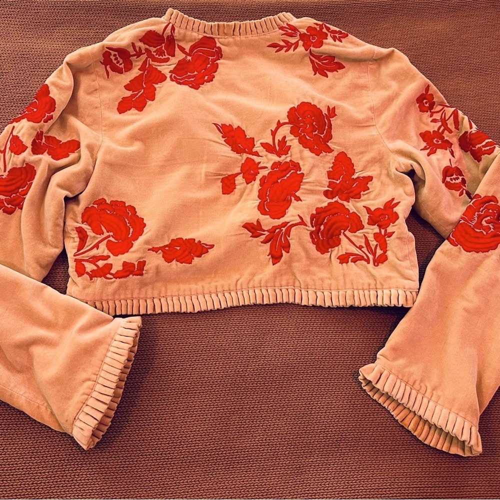 Odille size 10 bolero jacket. Velvet with red embroidered flowers. Stunning🌹 - Picture 2 of 3
